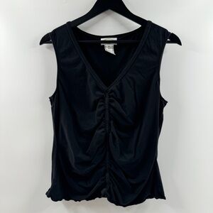 Vintage Talbots Black Ruched V-Neck Tank Top Pima Cotton XL